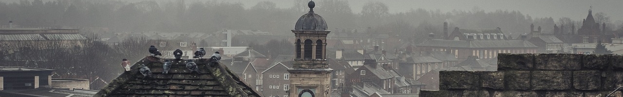 Vue sur les toits de la ville d'York, un jour brumeux (Yorkshire-et-Humber, Angleterre)